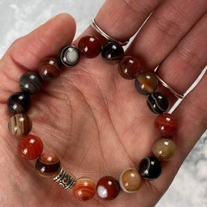Beaded Sardonyx Stretch Bracelet - Multi Brown & Red - 10mm